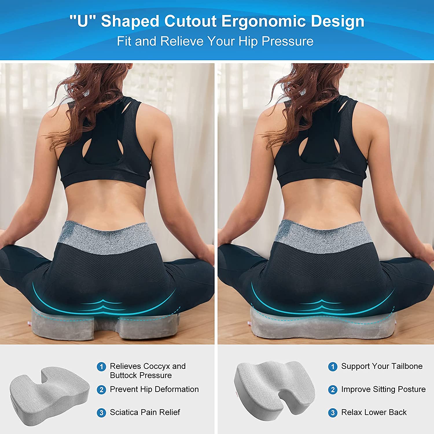 Coccyx Cushion - Tailbone Relief Sitting - Hip Pain Help